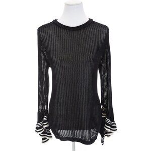 Katherine Barclay Black Nautical Ruffled Bell Sleeve Sweater Boho Womens Sz L